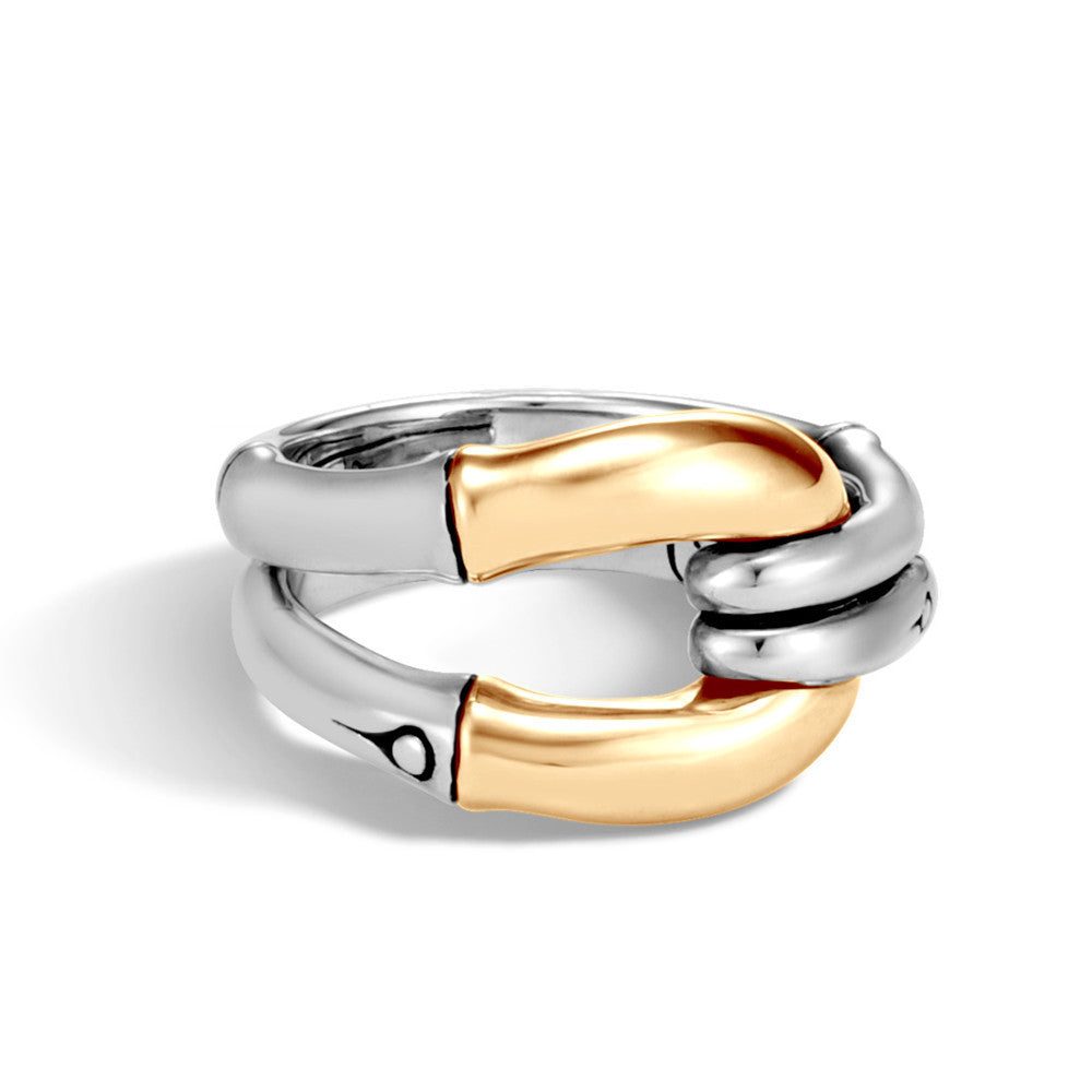 Naomi – Kreativer Goldener Ring mit Geometrischem Bambusmuster