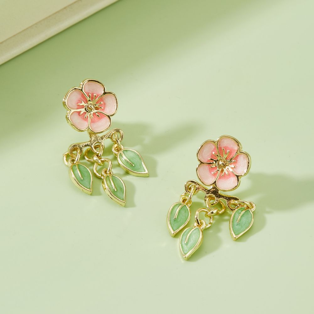 Damen Kirschblüten-Ohrringe mit Hängendem Blätterdesign