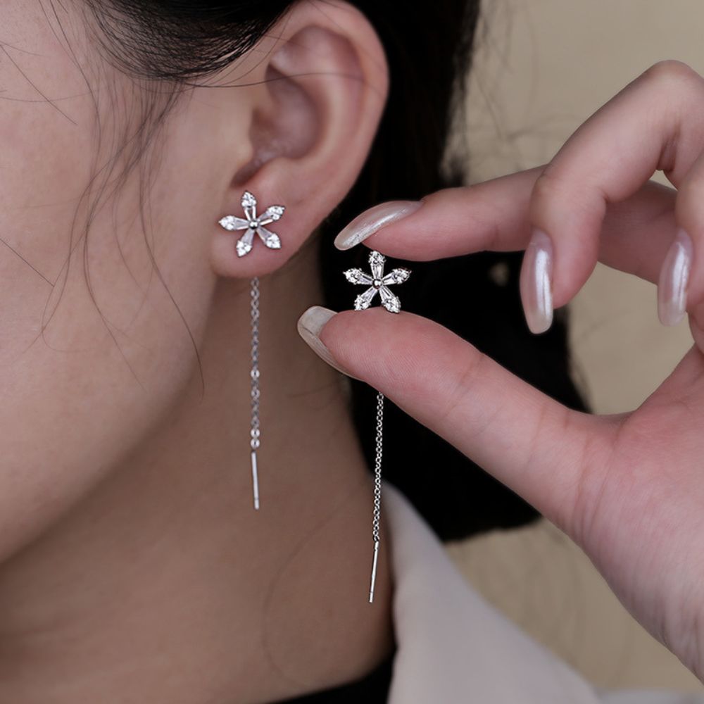 Damen Fadenohrringe mit Blumenmotiv