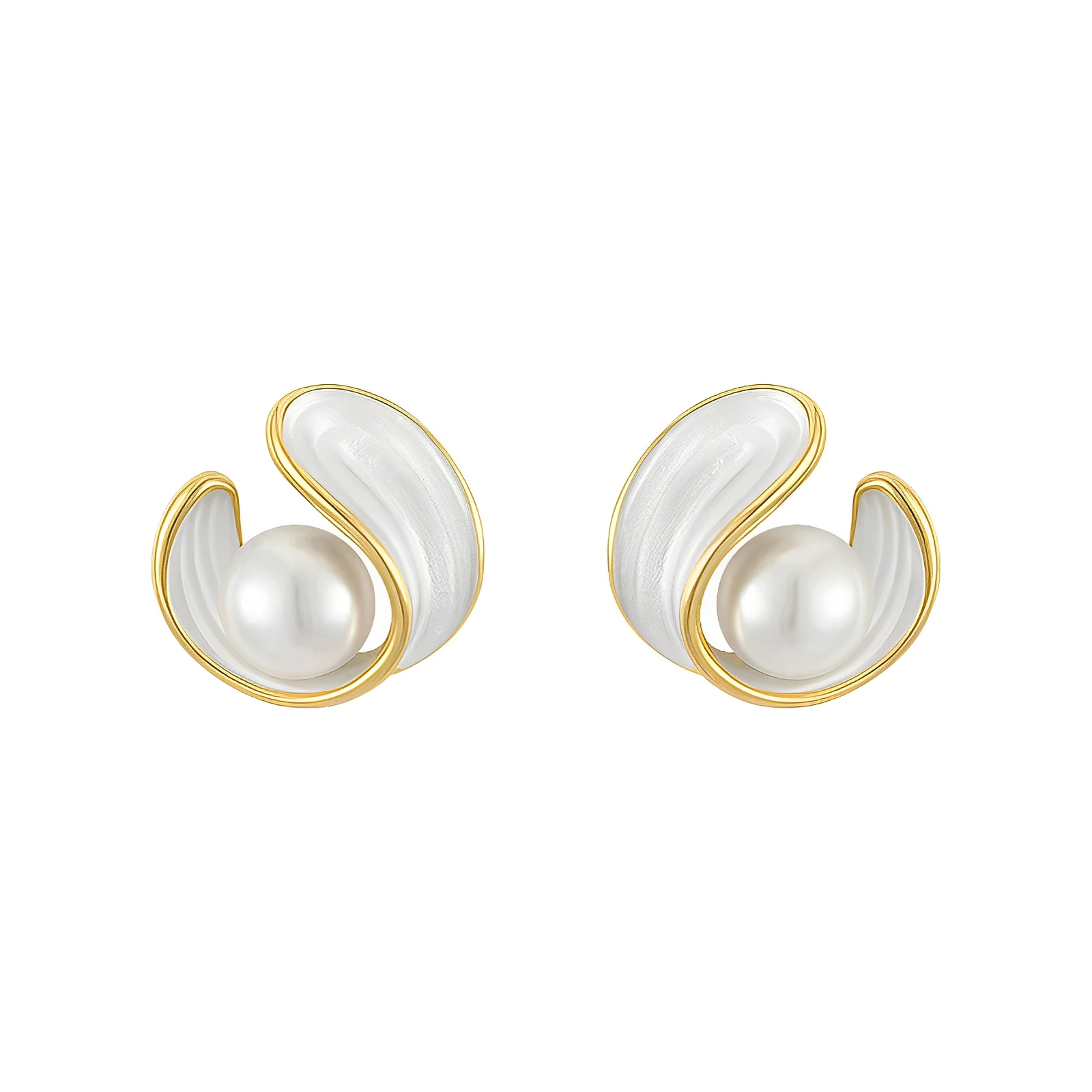 Aveline – Ohrringe aus Gold mit Weißer Opal und Perlen