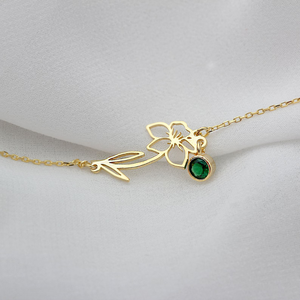 Geburtstag Blume Armband - Armband mit Geburtsstein und Blume