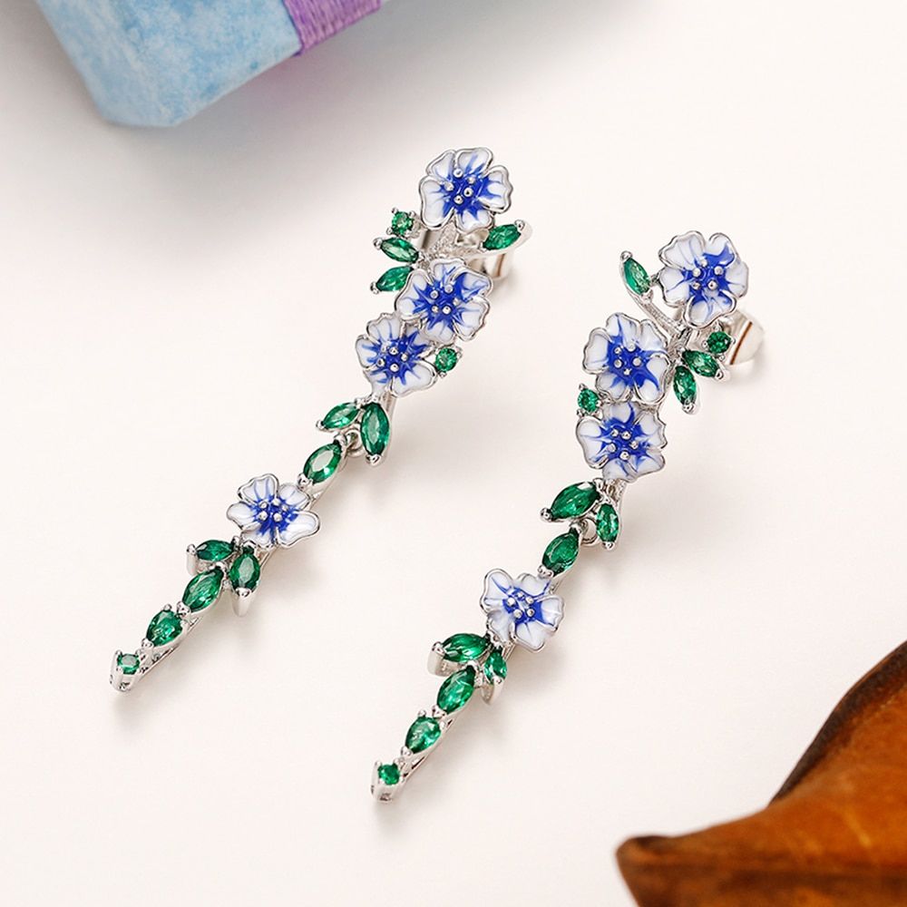 Damen Kettenohrringe mit Blumenmotiv - Paar