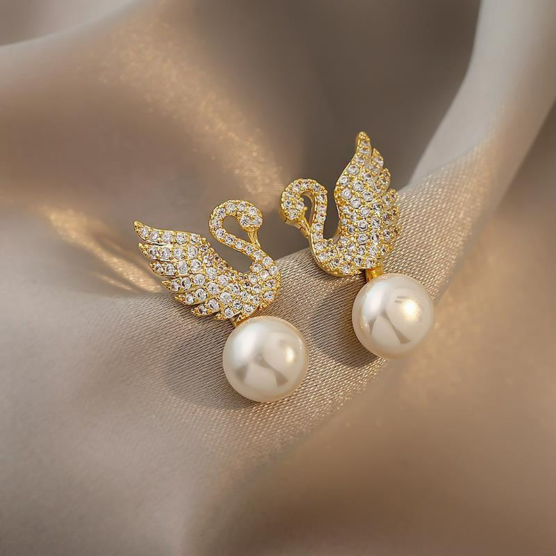 Schwan Ohrstecker - Perle Schwan Ohrringe