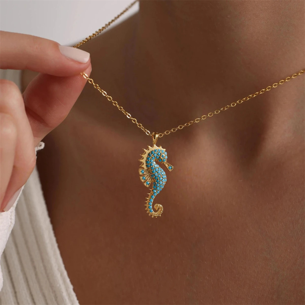Damen Halskette mit Seepferdchen-Anhänger im Ozean-Design