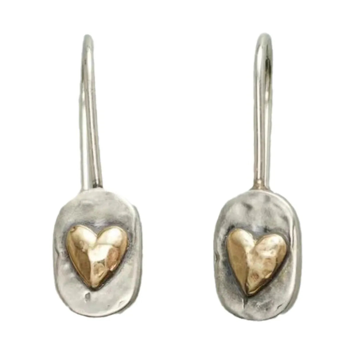 Goldene Herzanhänger-Ohrringe in Vintage-Silber