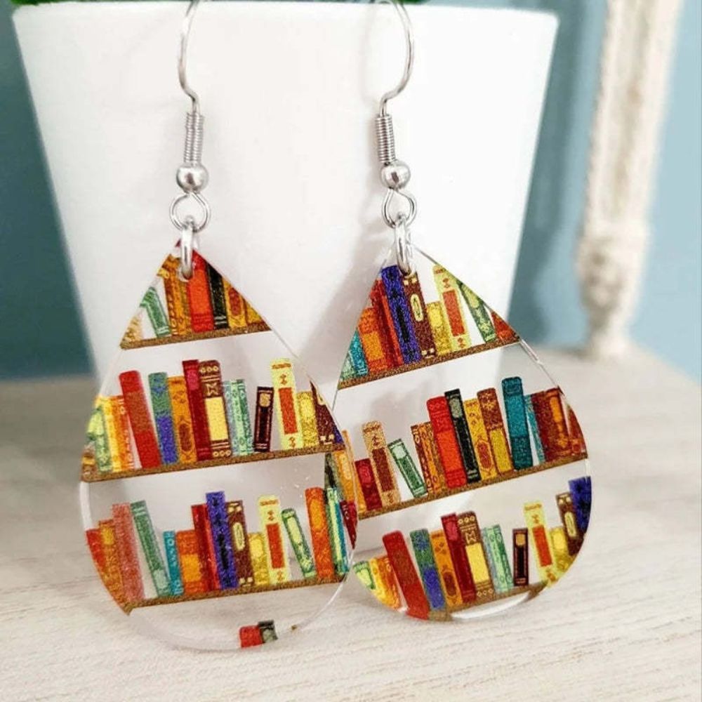 Damen Ohrringe mit Buch- und Bibliotheksmotiv