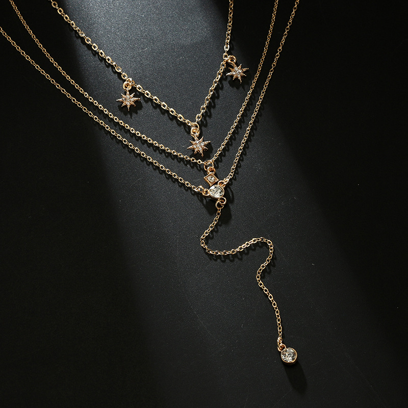 Boho Kristall Stern - Charms Layered Halskette