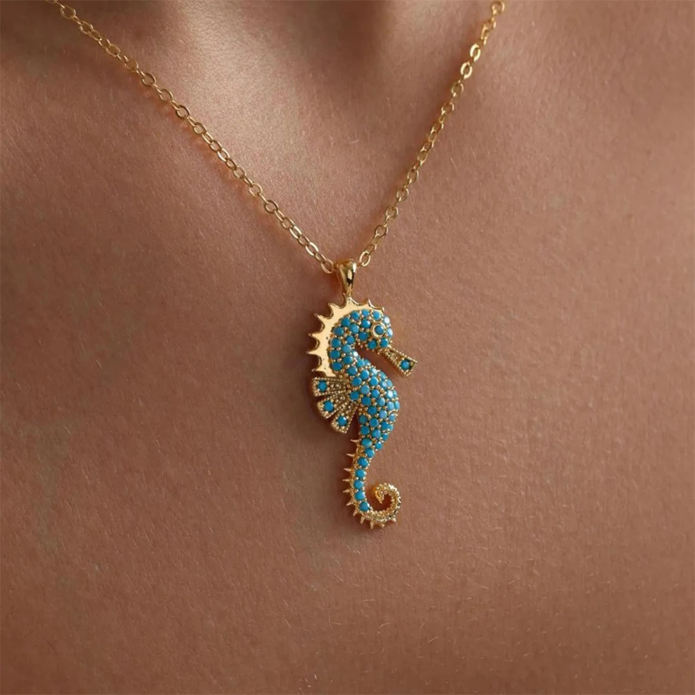 Damen Halskette mit Seepferdchen-Anhänger im Ozean-Design