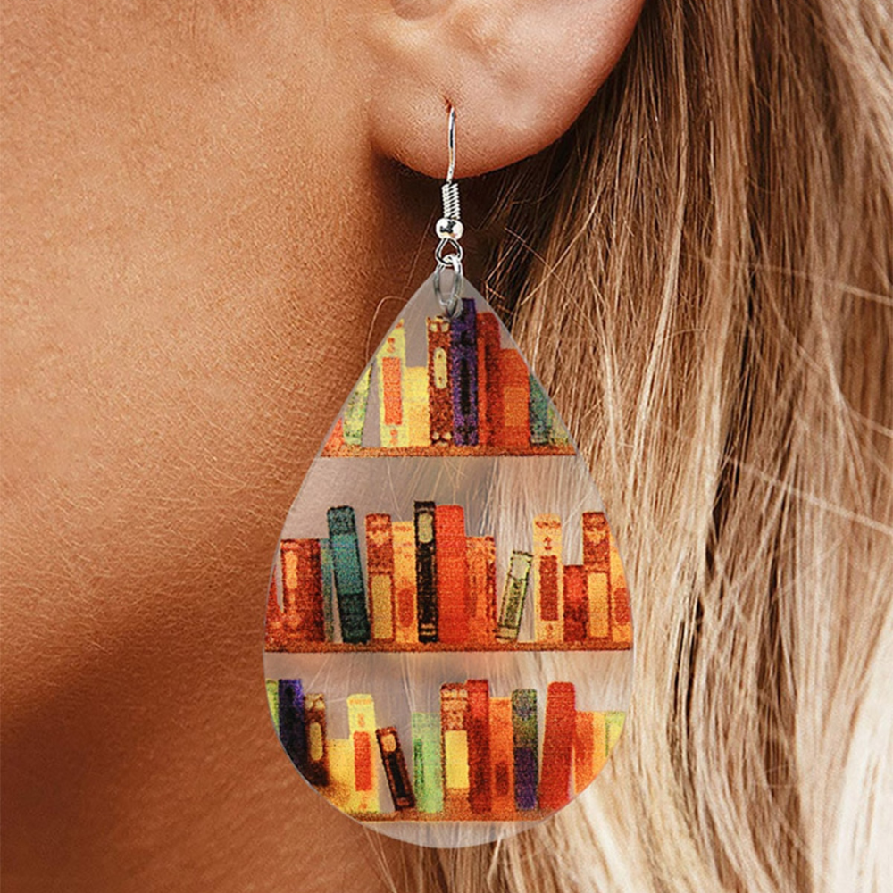 Damen Ohrringe mit Buch- und Bibliotheksmotiv