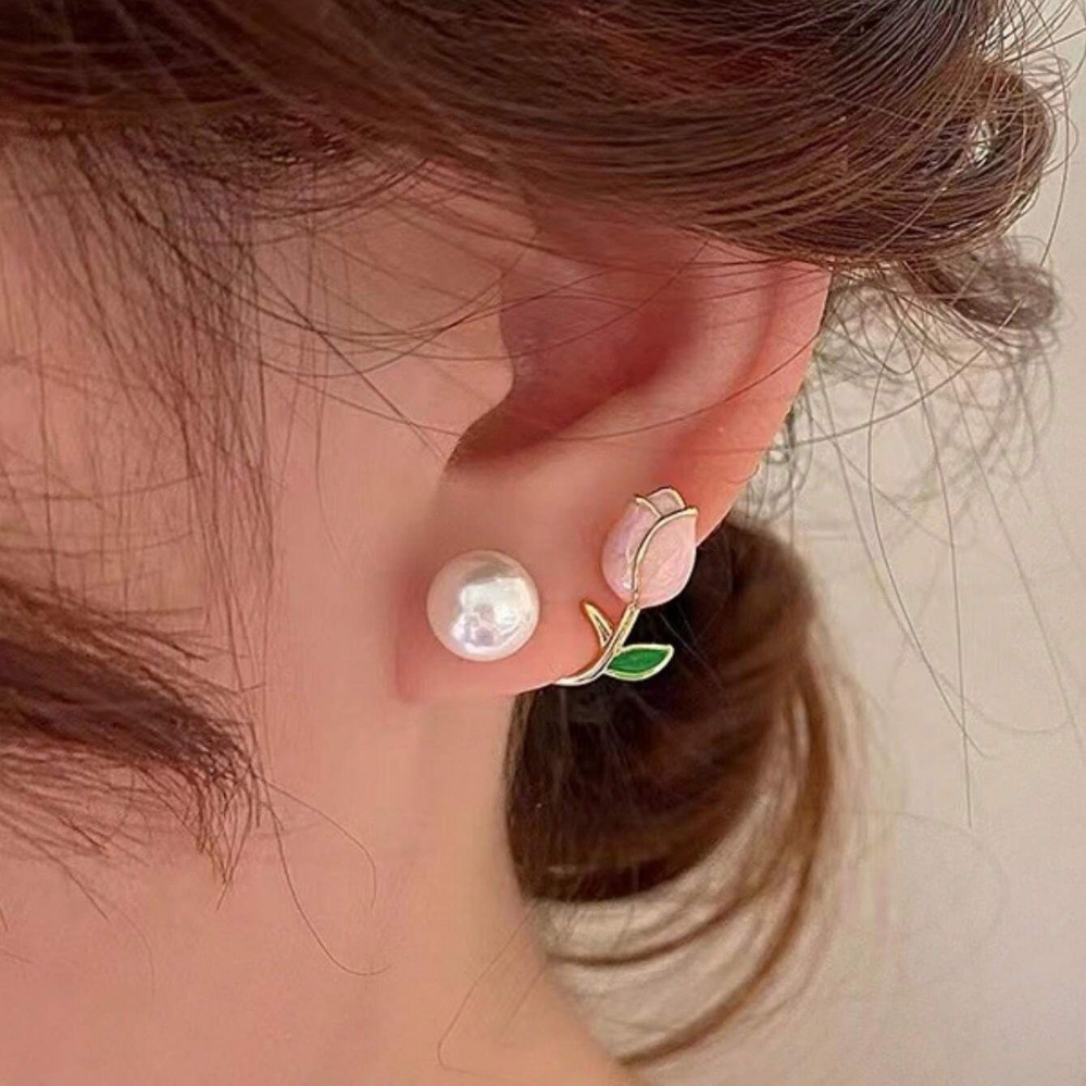 Tulpen Perlen Ohrstecker - Violette Blüten-Perlen-Ohrringe
