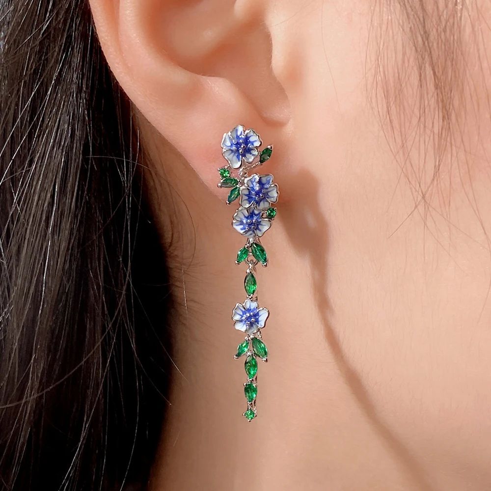 Damen Kettenohrringe mit Blumenmotiv - Paar