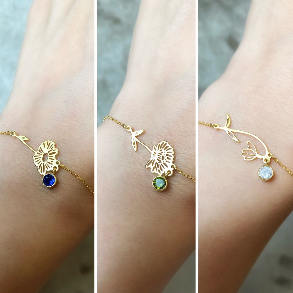 Geburtstag Blume Armband - Armband mit Geburtsstein und Blume