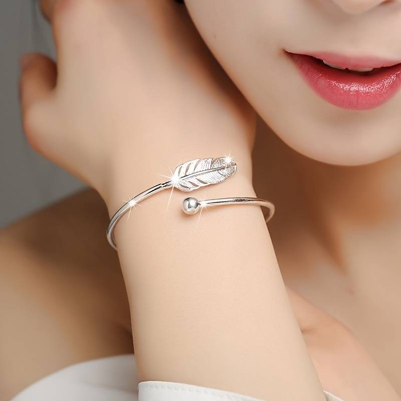 Silberner Feder-Armreif - Feder-Armband