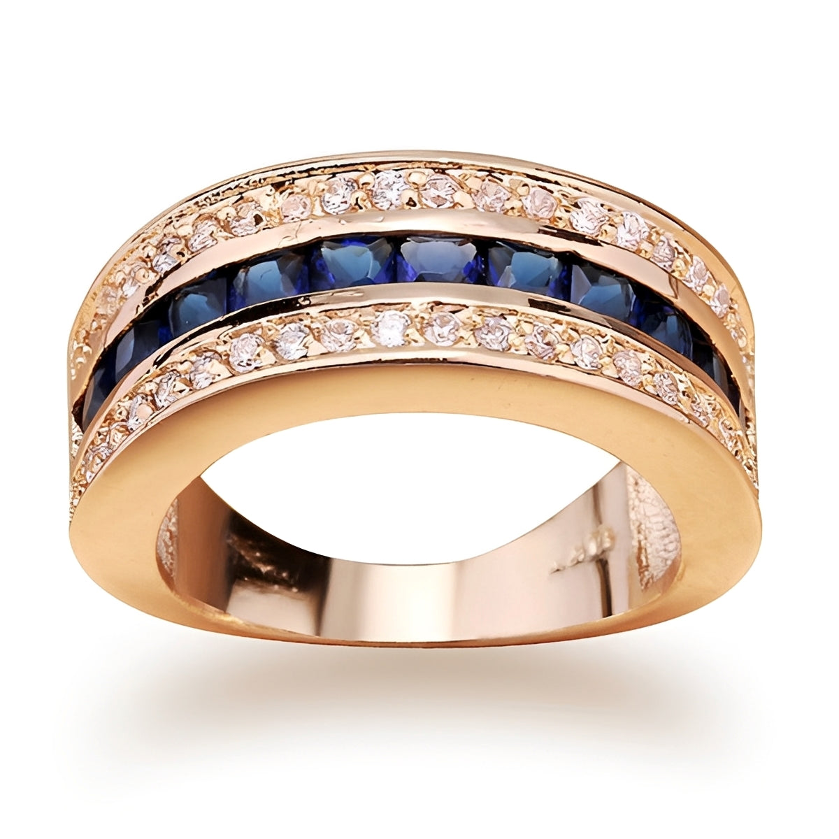 Ronan – Herrenring Quadratisch Kristalle & Vergoldeter Saphir