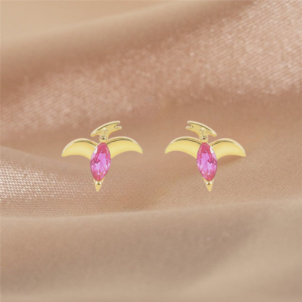 Damen Dino-Ohrringe im Paar mit Dinosaurier-Design und Schmuckstein-Details