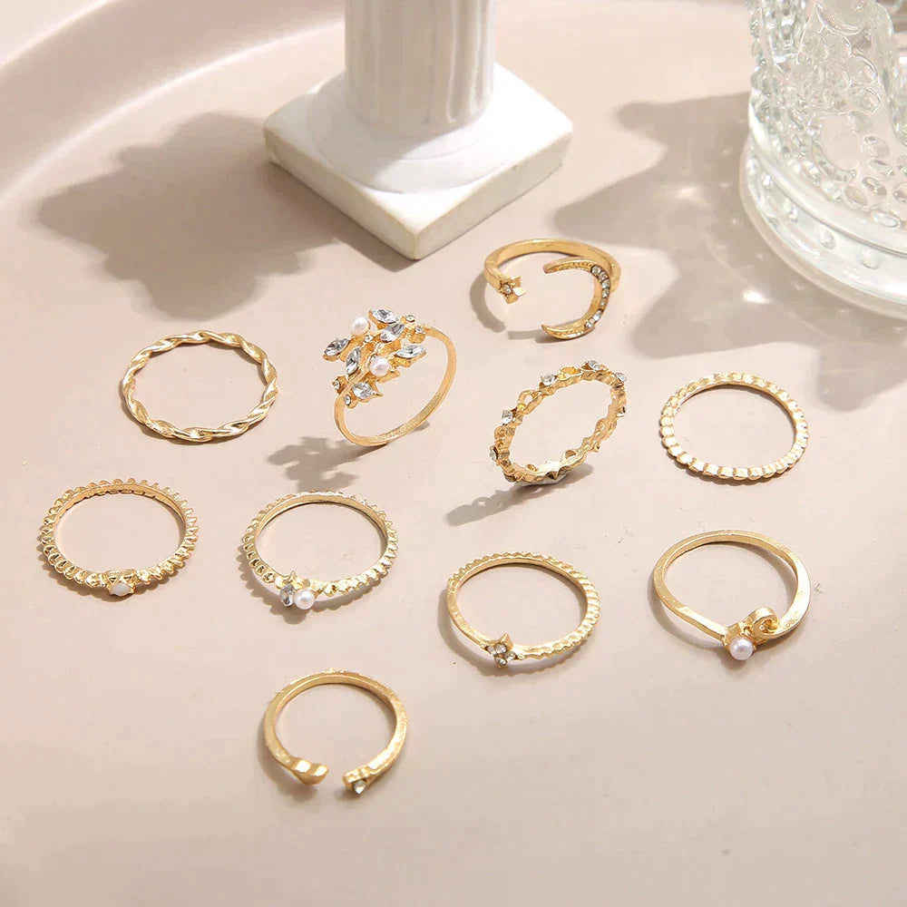 Anne – Satz von 10 Boho-Ringen Gold und Silber