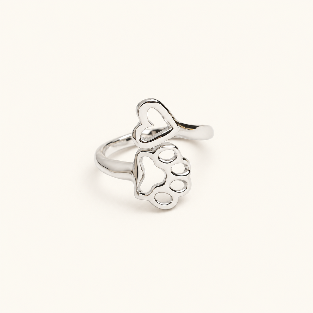 Damen Verstellbarer Offener Ring mit Herz- und Pfoten-Motiv