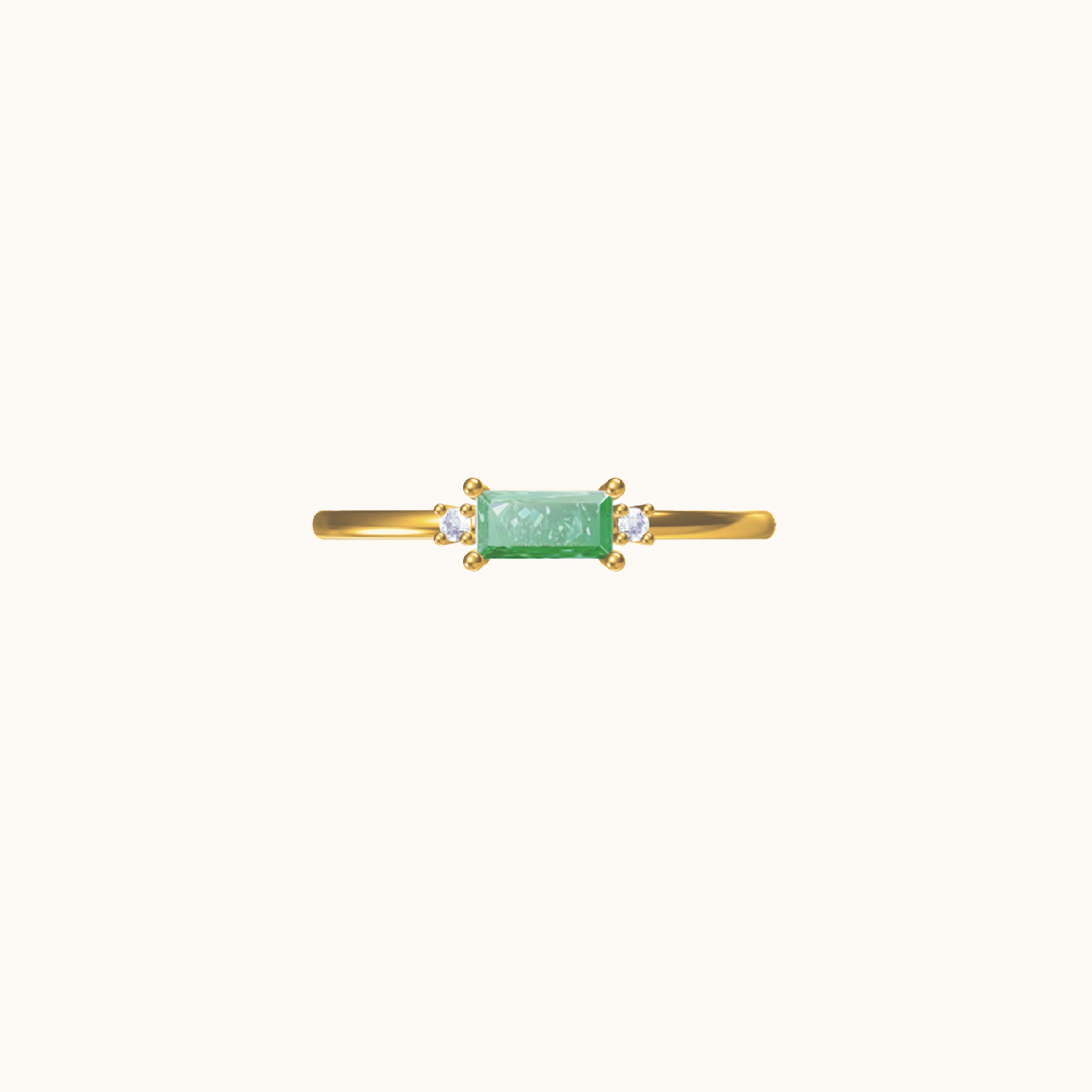 Fen - Zarter Baguette-Ring mit grünem Zirkonia