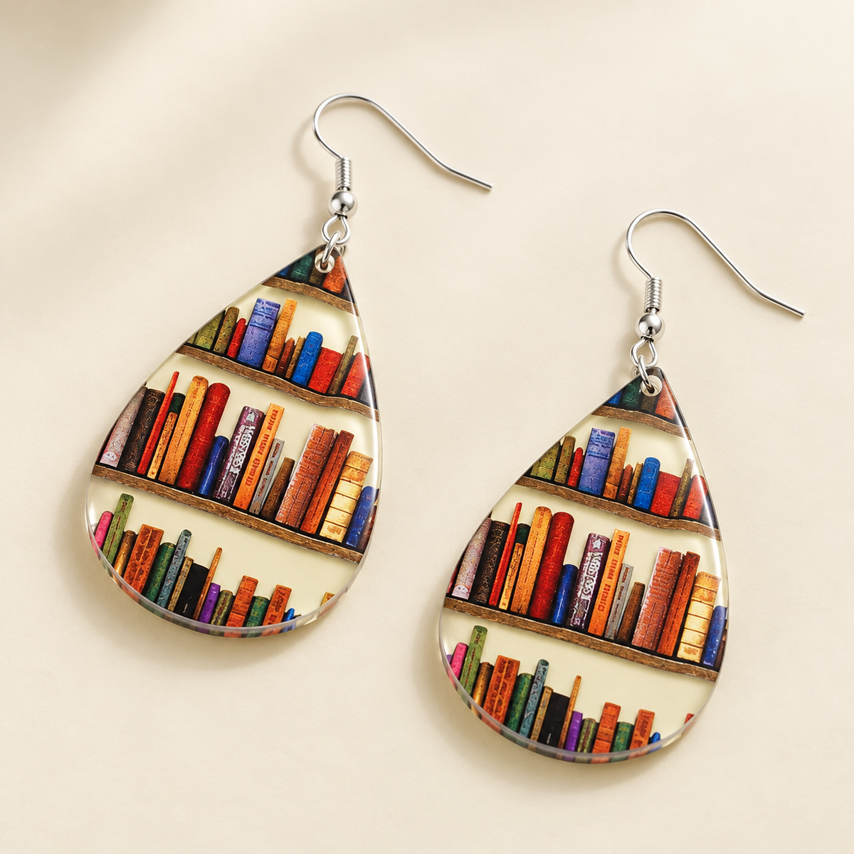 Damen Ohrringe mit Buch- und Bibliotheksmotiv