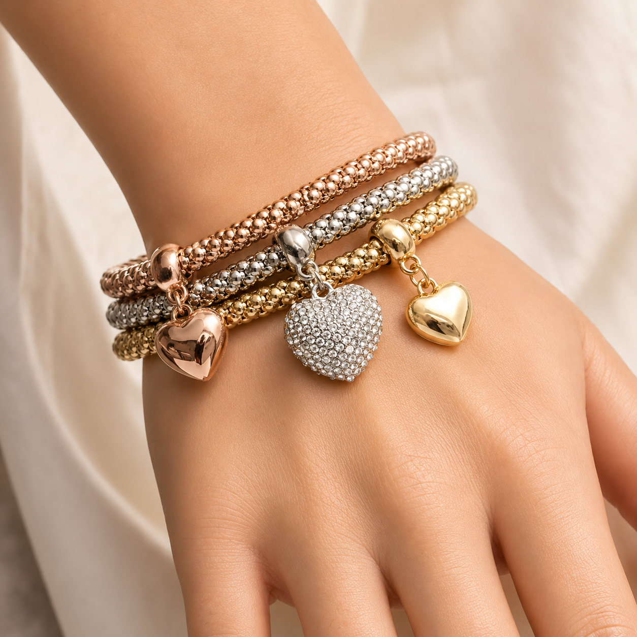 Aria – Armband aus Metall mit soliden Herzen