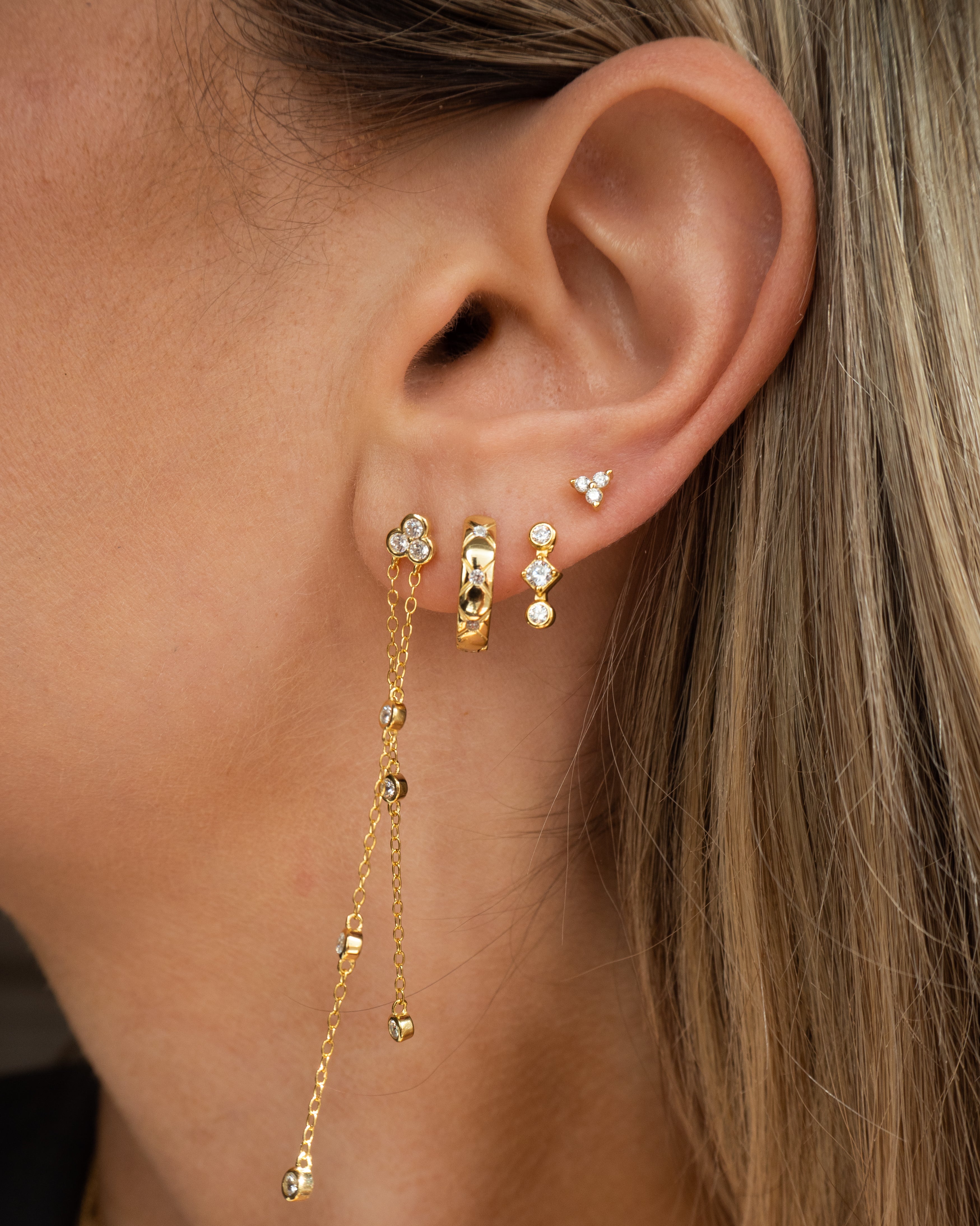 Gold Drei Kristall Blumen Ohrstecker