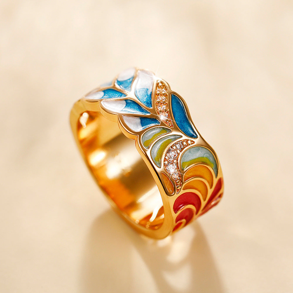 Margaux – Ring Goldmotiv Keramik Blau und Weiß
