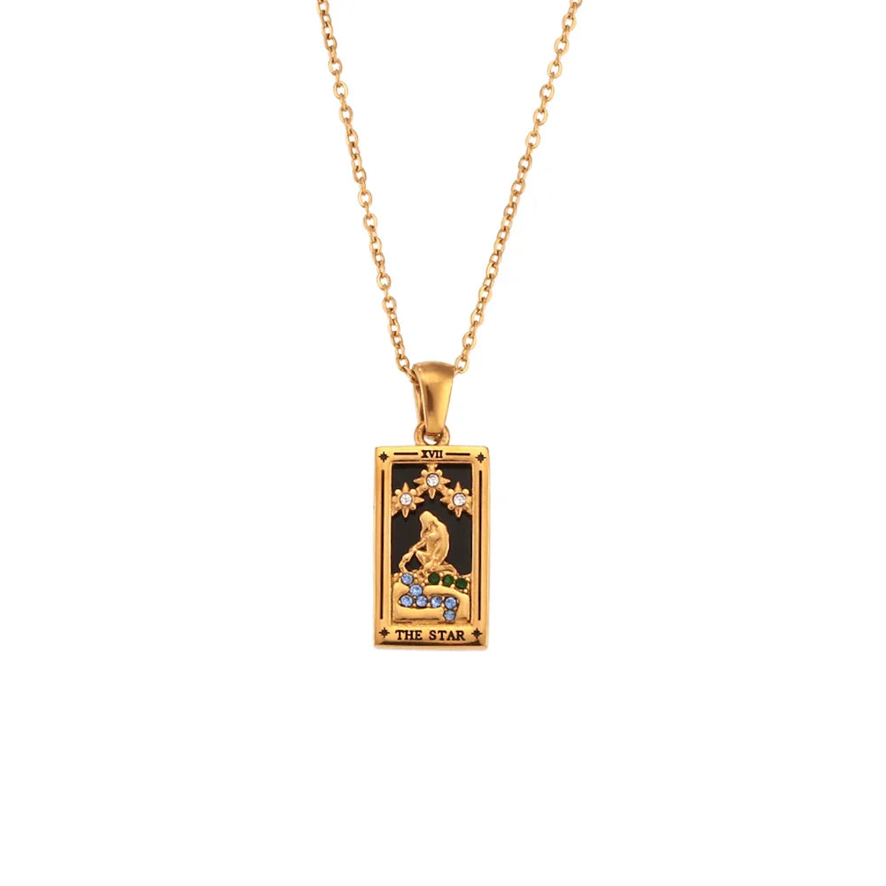 Mystika – Tarot-Halskette mit rechteckigem Anhänger und Strass