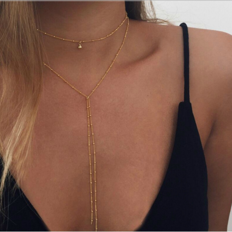 Retro Schlüsselbein Kette - Lange Perlenkette