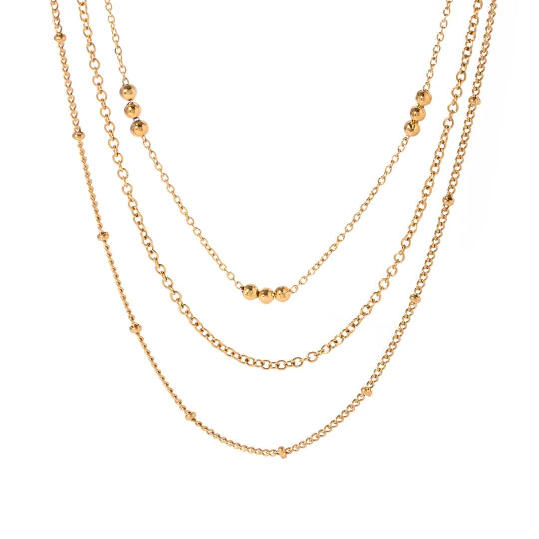 Alina – Elegante Goldene Dreischichtige Halskette