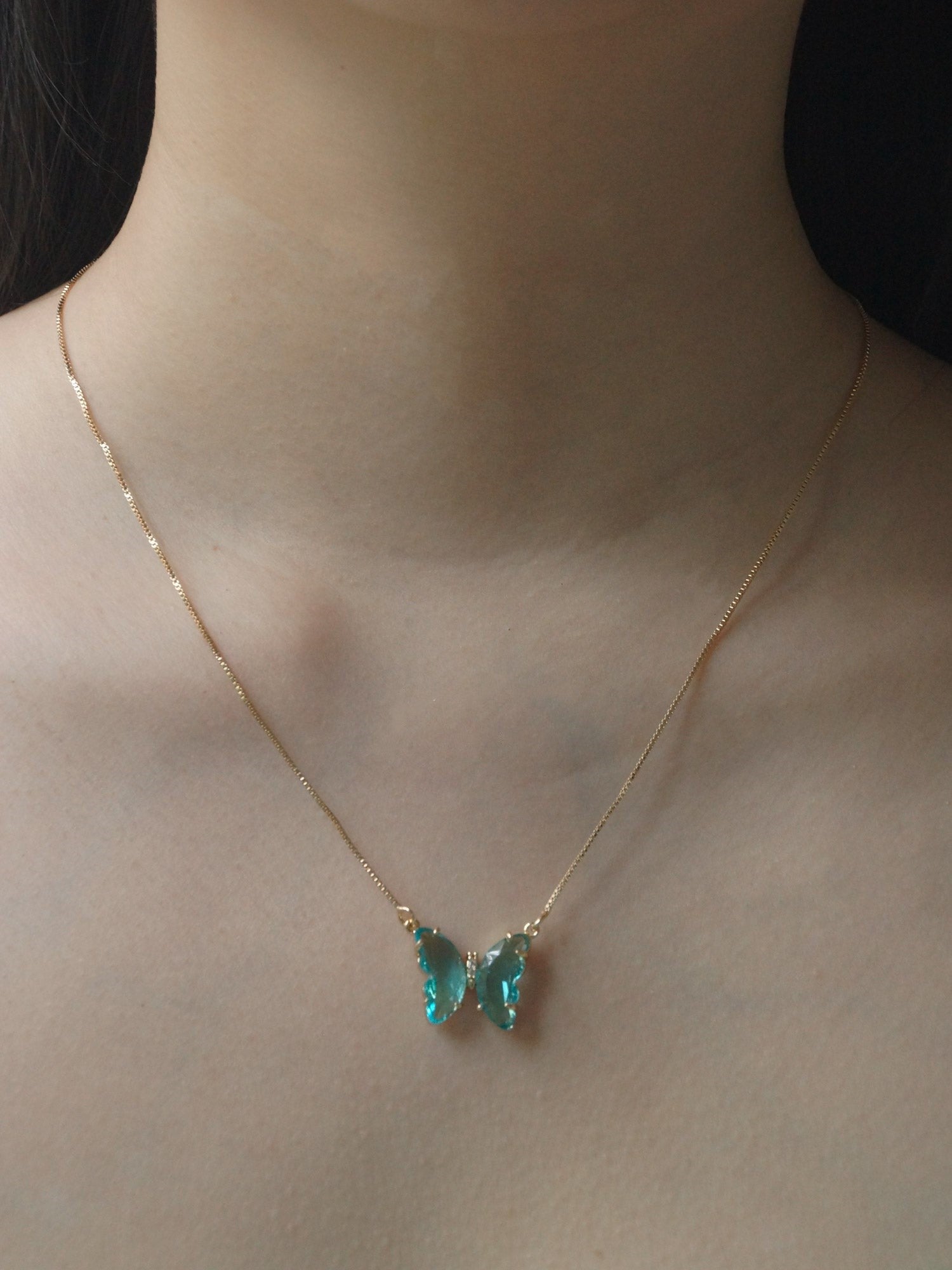 Aurora - Aqua Kristall Schmetterling Halskette