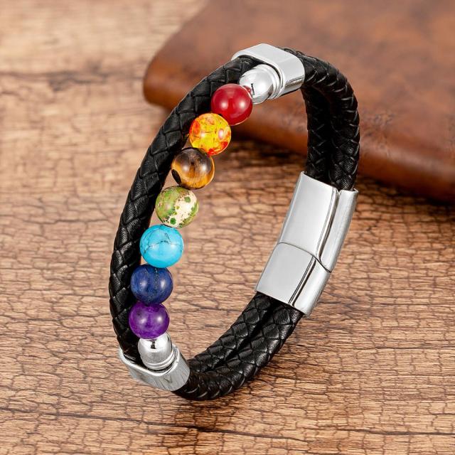 Zenaro – Armband Leder Gleichgewicht 7 Chakren