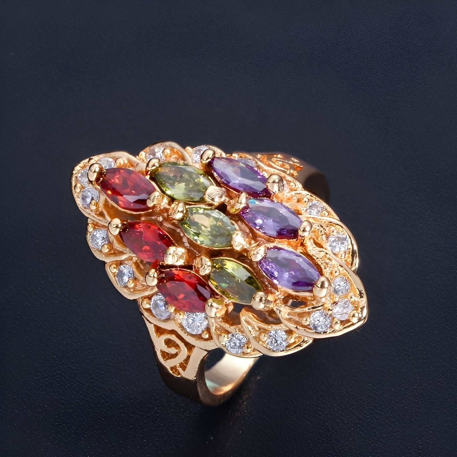 Naelle – Ring Trio Amethyst Peridot Rubin