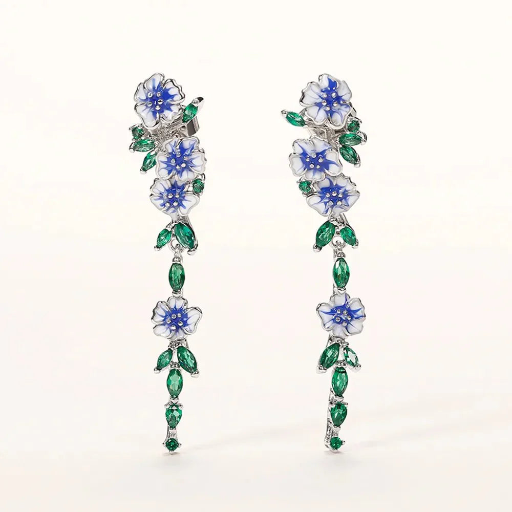 Yara – Ohrringe Hängend Blüten Blau