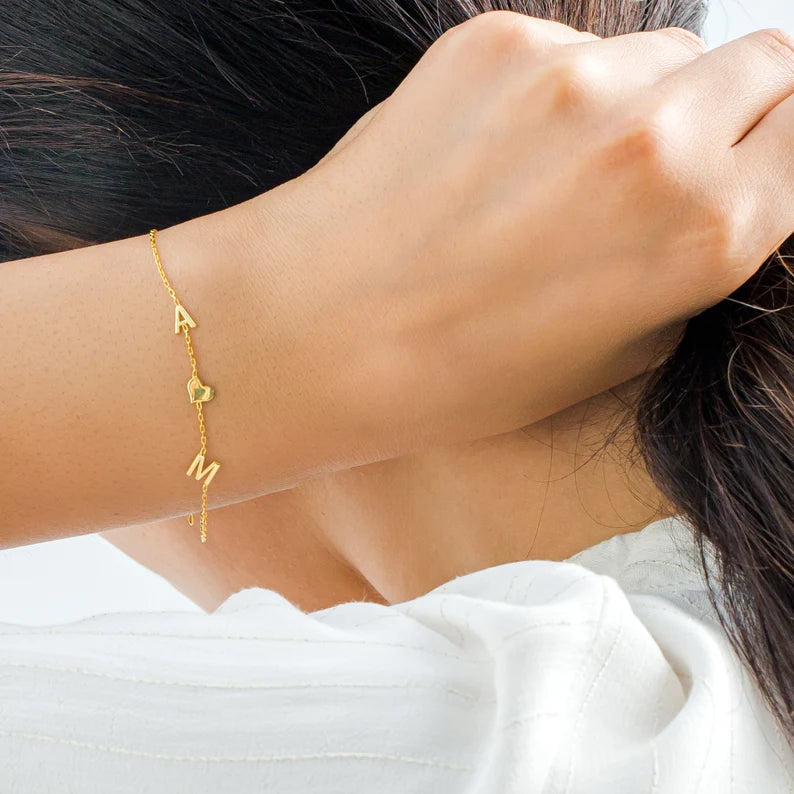 Double Initial Heart Armband - Double Love Heart Armband für Sie