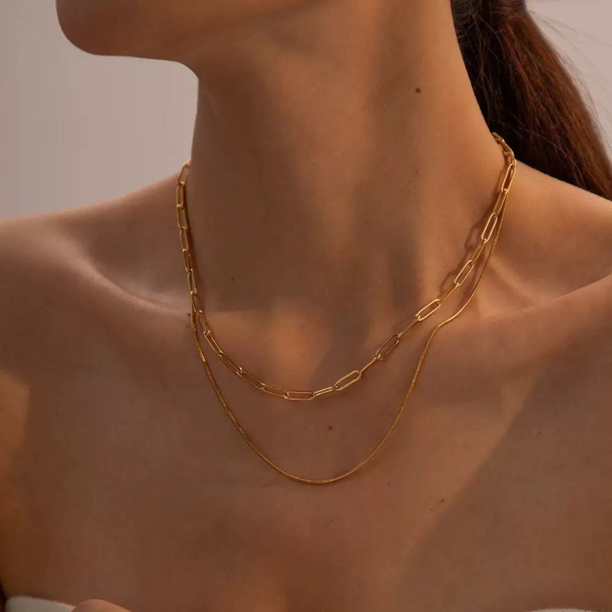 Shaina – Vintage Doppelkettchen Paperclip-Halskette