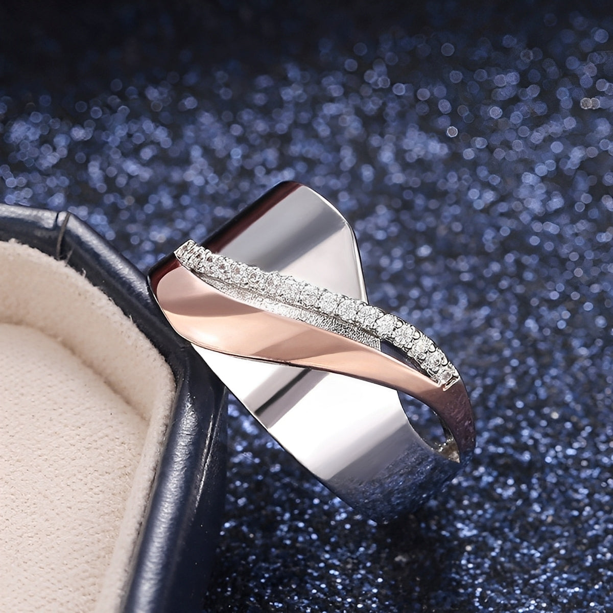 Elina – Vintage-Ring in Roségold und Silber mit Zirkonium