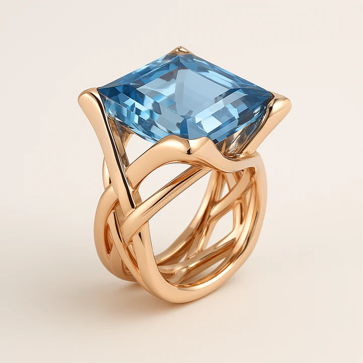 Bam – Vintage-Ring in Roségold mit funkelndem blauem Zirkon