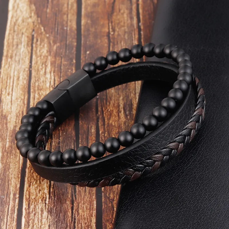 Kai – Lederarmband mit natürlichem Vulkangestein