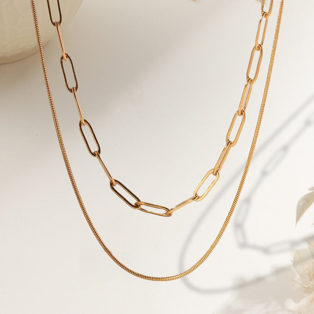 Shaina – Vintage Doppelkettchen Paperclip-Halskette
