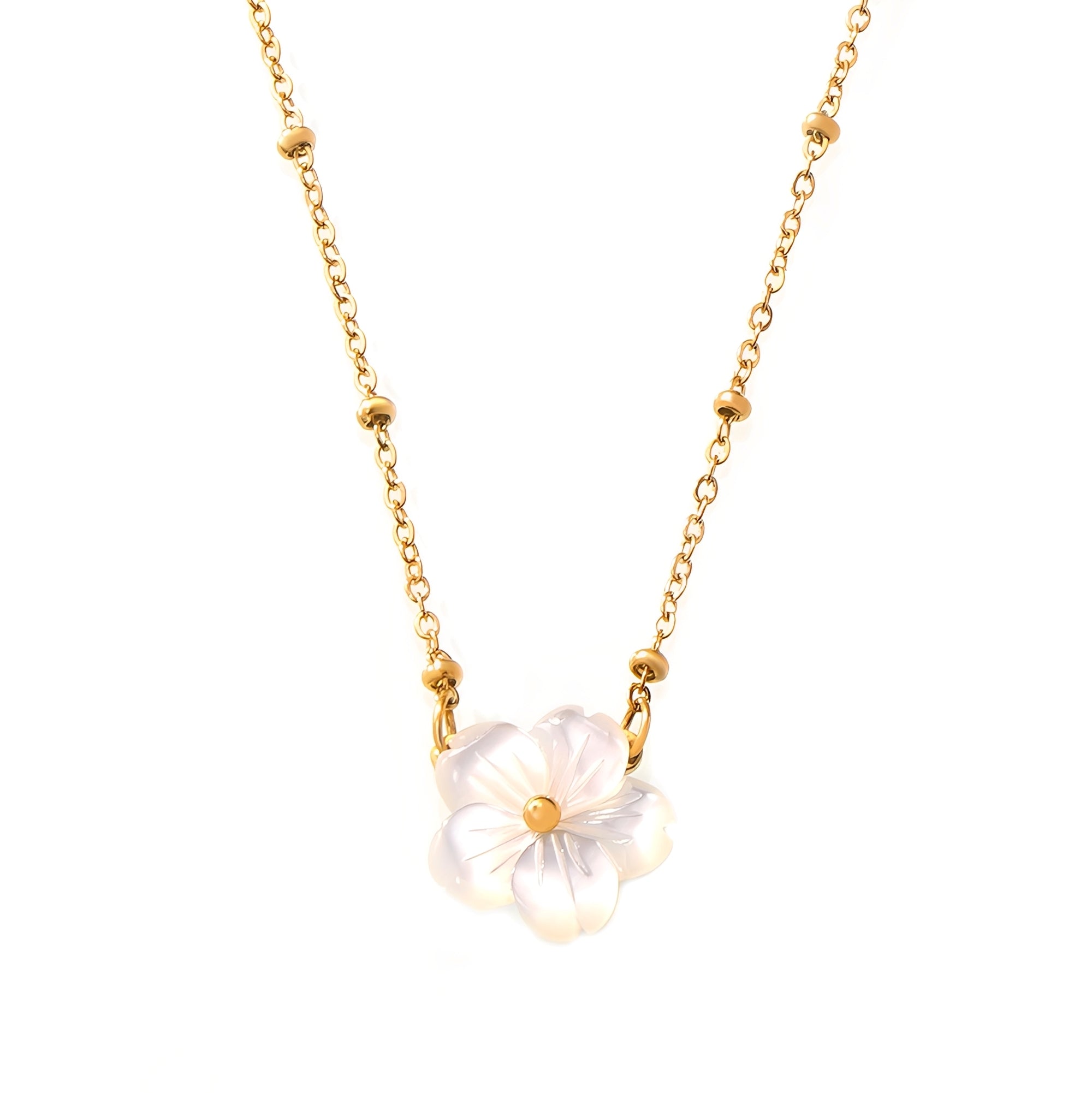 Nicole – Halskette weiße Muschelblumen und kalter Stil