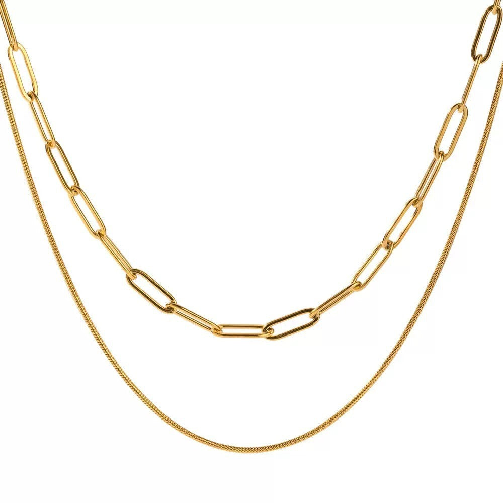 Shaina – Vintage Doppelkettchen Paperclip-Halskette