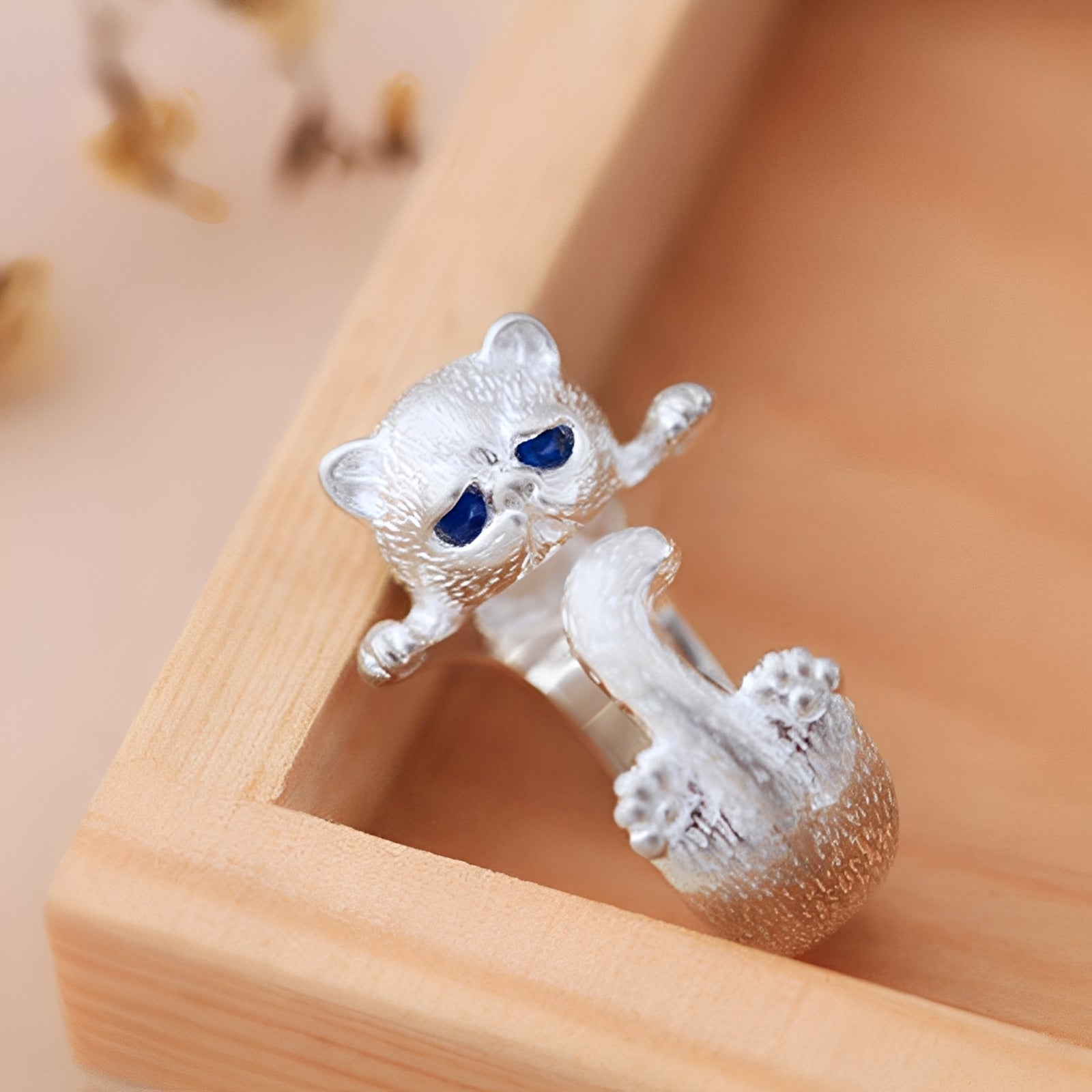 Louna – Verstellbarer Ring Kleine Katze Silber 925