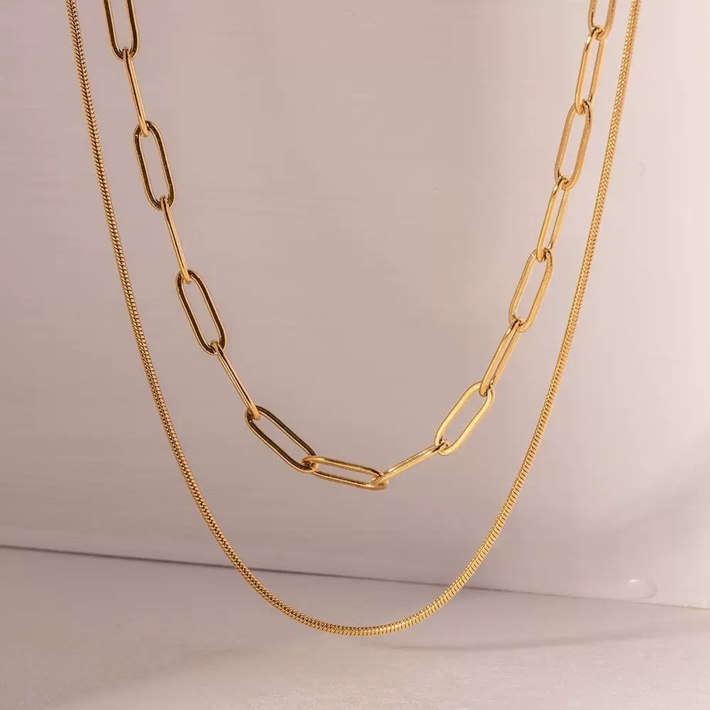Shaina – Vintage Doppelkettchen Paperclip-Halskette