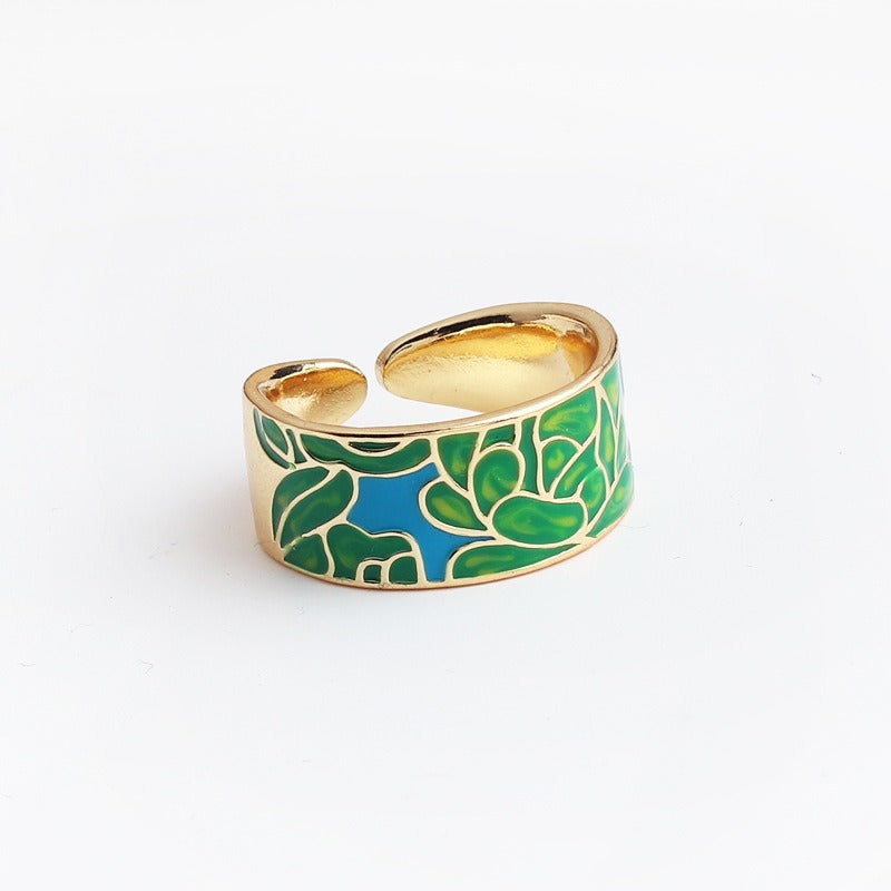 Kamille – Ring Camille Groß Blau Blattmotiv