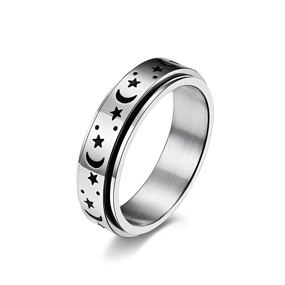 Damen Drehring mit Mond und Stern und beweglichem Design