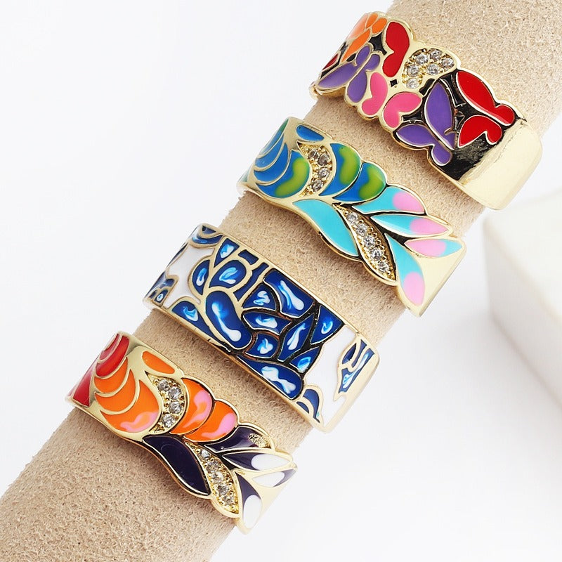 Kamille – Ring Camille Groß Blau Blattmotiv