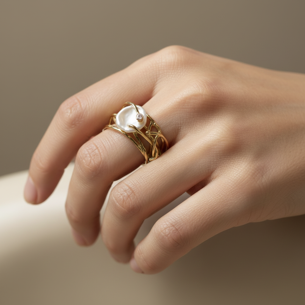 Alma – Ring Unregelmäßige Weiße Perle