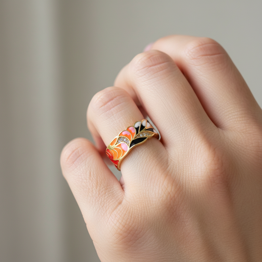 Cerelia – Verstellbarer Ring mit Korallemaillierung