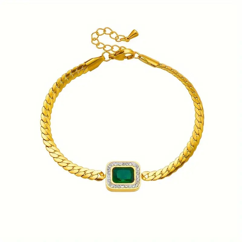 Orielle – Elegantes Vergoldetes Armband mit Grünem Stein Verdaska
