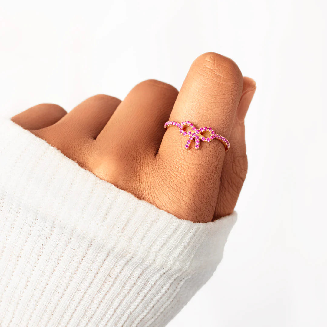 Pink Pavé Bow Ring - Rosa Pavé Schleifenring